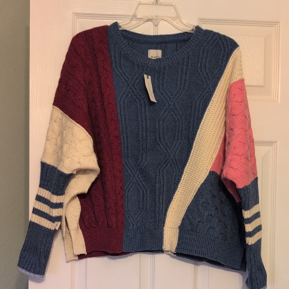 Anthropologie Maeve Multicolor Cable Knit Sweater NWT Oversized XS
